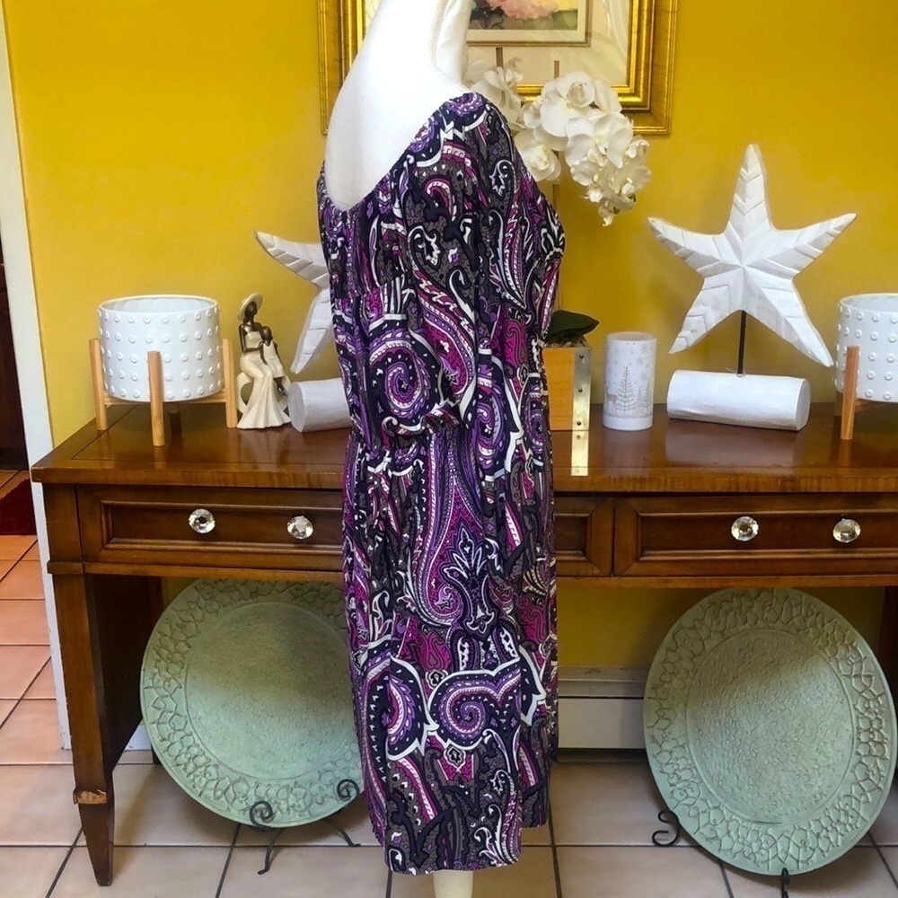 INC International Concepts Purple & White Paisley Empire Waist Dress Size Large - Picture 5 of 14